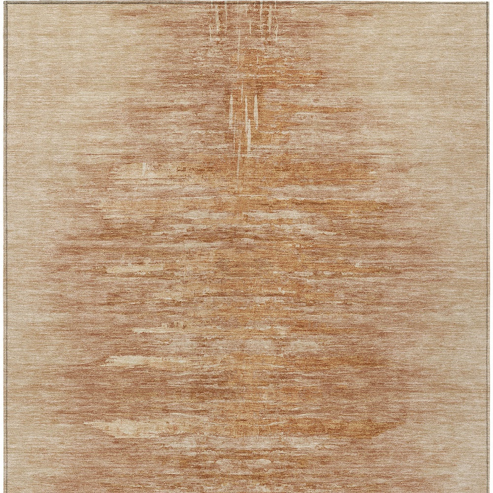 9' X 12' Salmon And Copper Abstract Washable Indoor Outdoor Area Rug
