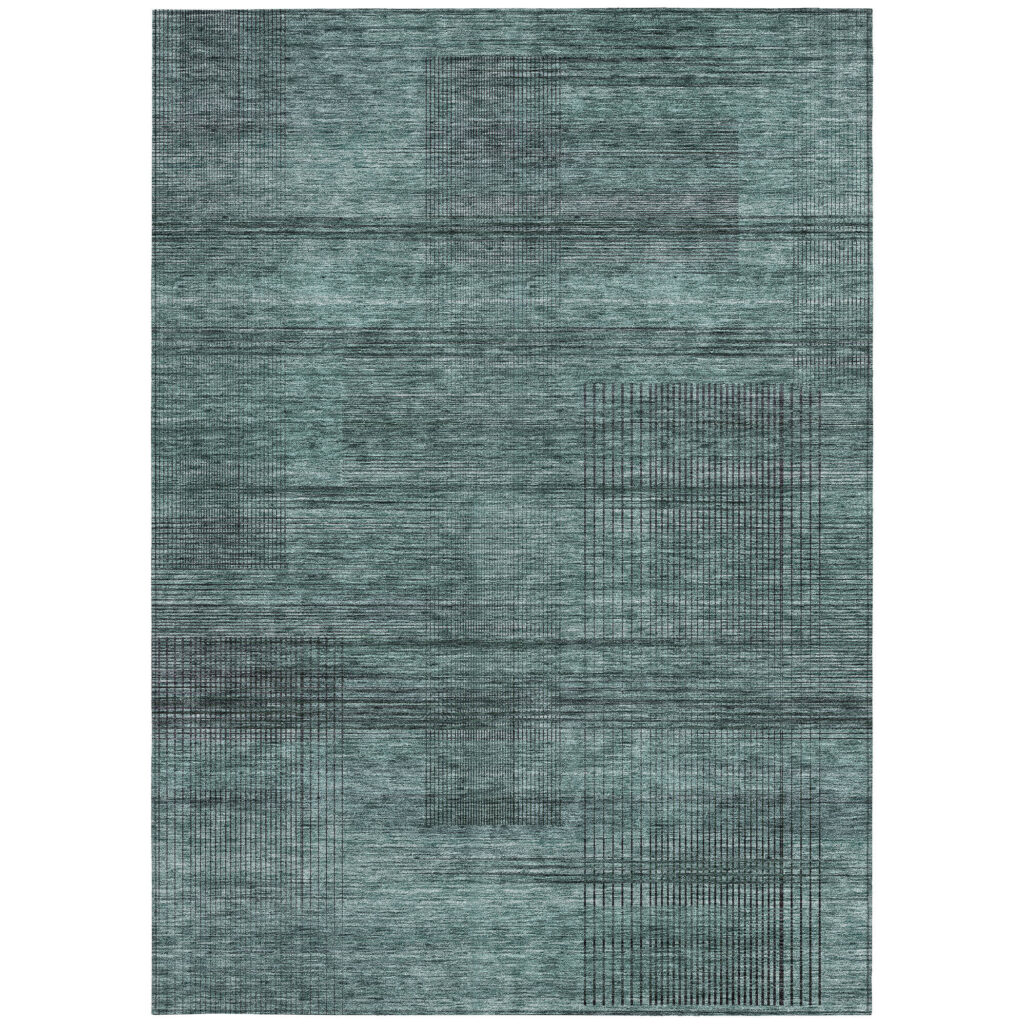 5' X 8' Teal Blue Aqua And Gray Striped Washable Indoor Outdoor Area Rug