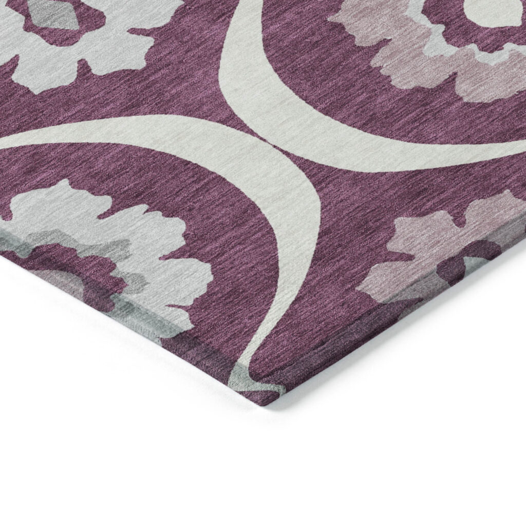 5' X 8' Eggplant Ivory And Gray Medallion Washable Indoor Outdoor Area Rug