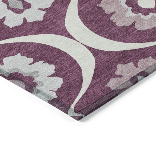 5' X 8' Eggplant Ivory And Gray Medallion Washable Indoor Outdoor Area Rug