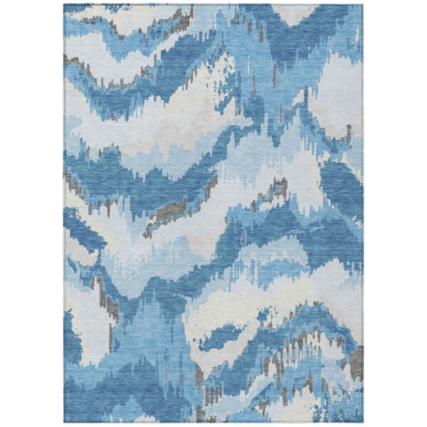 9' X 12' Sky Blue And Denim Blue Abstract Washable Indoor Outdoor Area Rug
