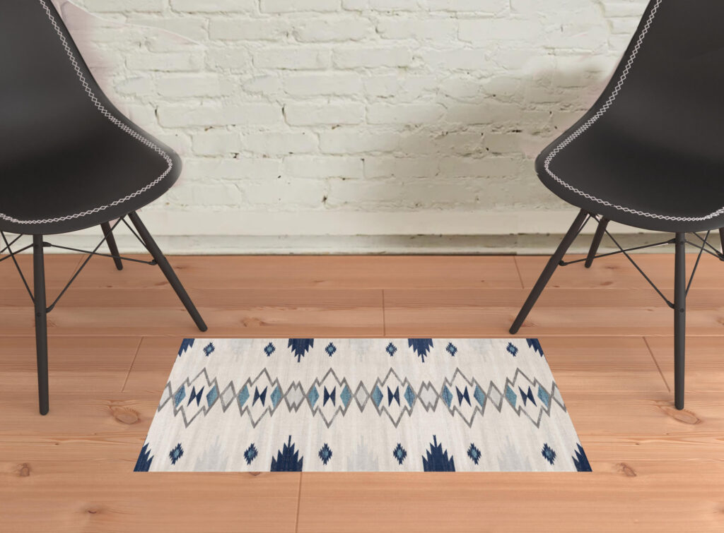2' x 3' Blue and Beige Southwestern Non Skid Area Rug