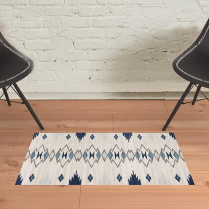 2' x 3' Blue and Beige Southwestern Non Skid Area Rug