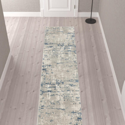 10' Blue and Gray Abstract Power Loom Runner Rug