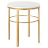 24" Brass And White Faux Marble And Steel Round End Table