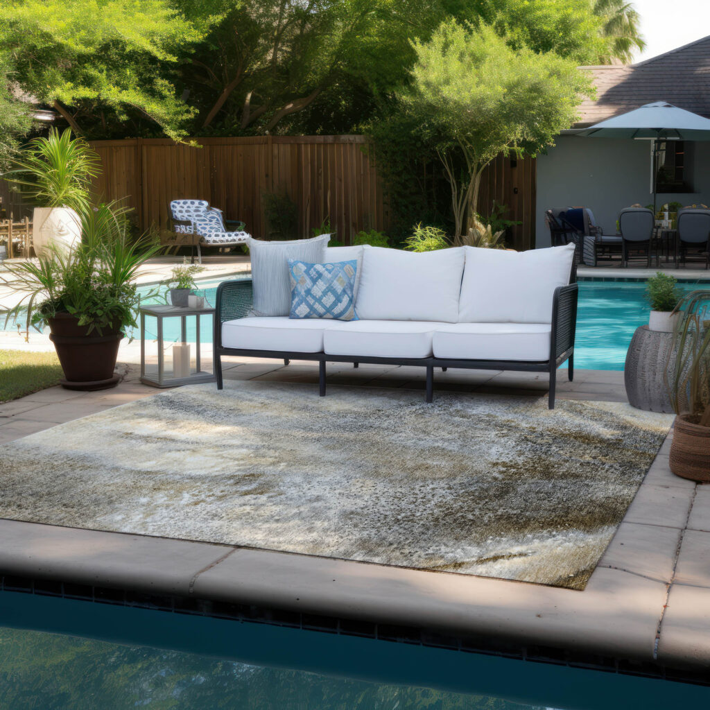 3' X 5' Beige Abstract Washable Non Skid Indoor Outdoor Area Rug