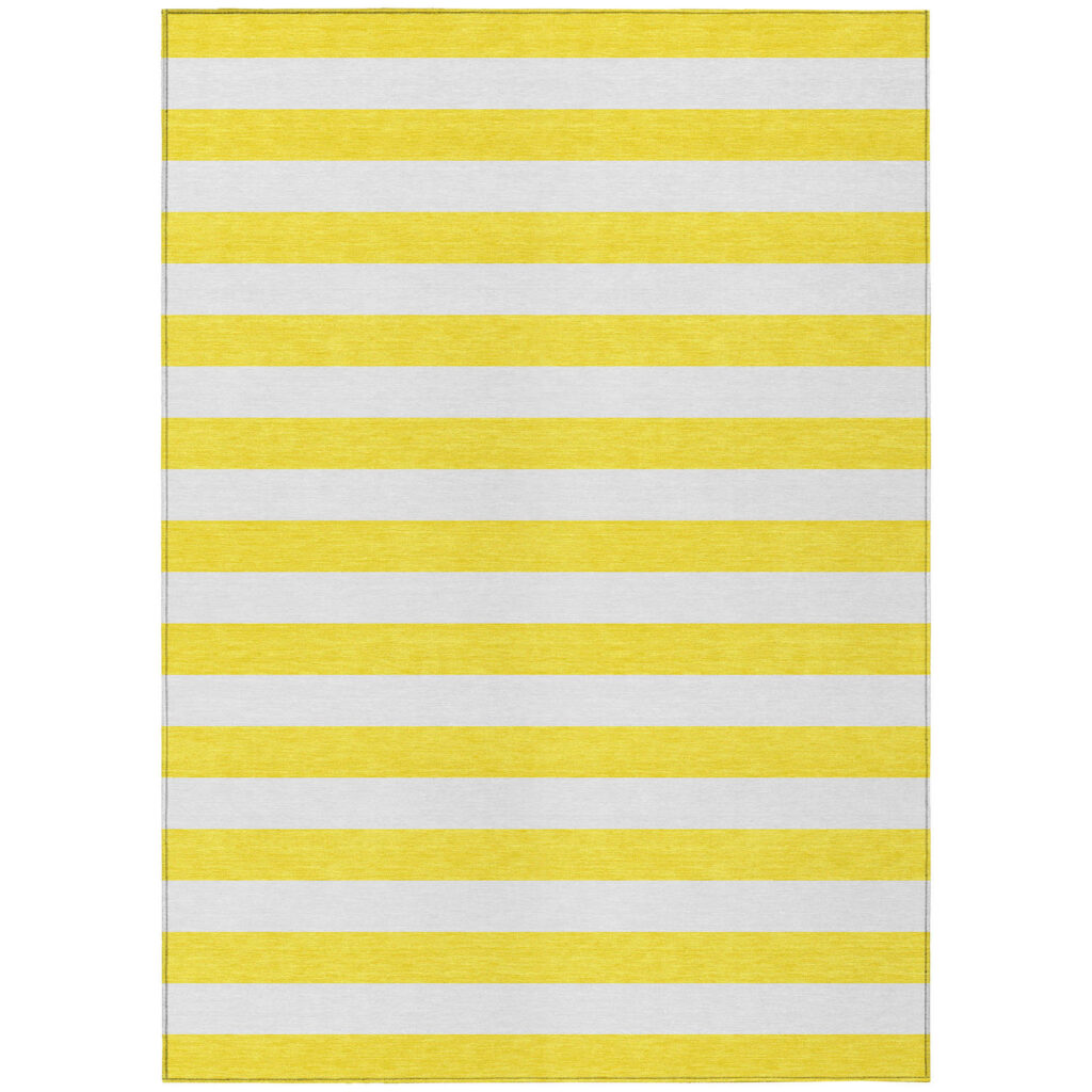 10' X 14' Yellow and White Striped Washable Indoor Outdoor Area Rug