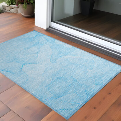 3' X 5' Blue Abstract Washable Non Skid Indoor Outdoor Area Rug