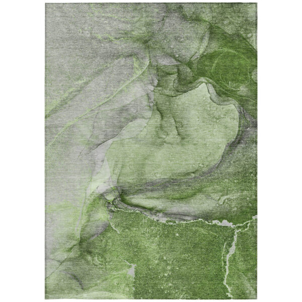 10' X 14' Olive Green Abstract Washable Non Skid Indoor Outdoor Area Rug