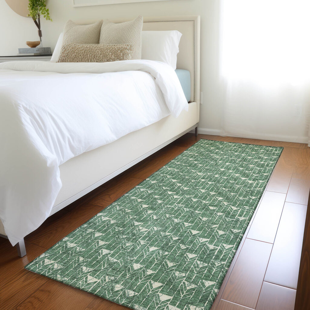 8' Sage Geometric Washable Non Skid Indoor Outdoor Runner Rug