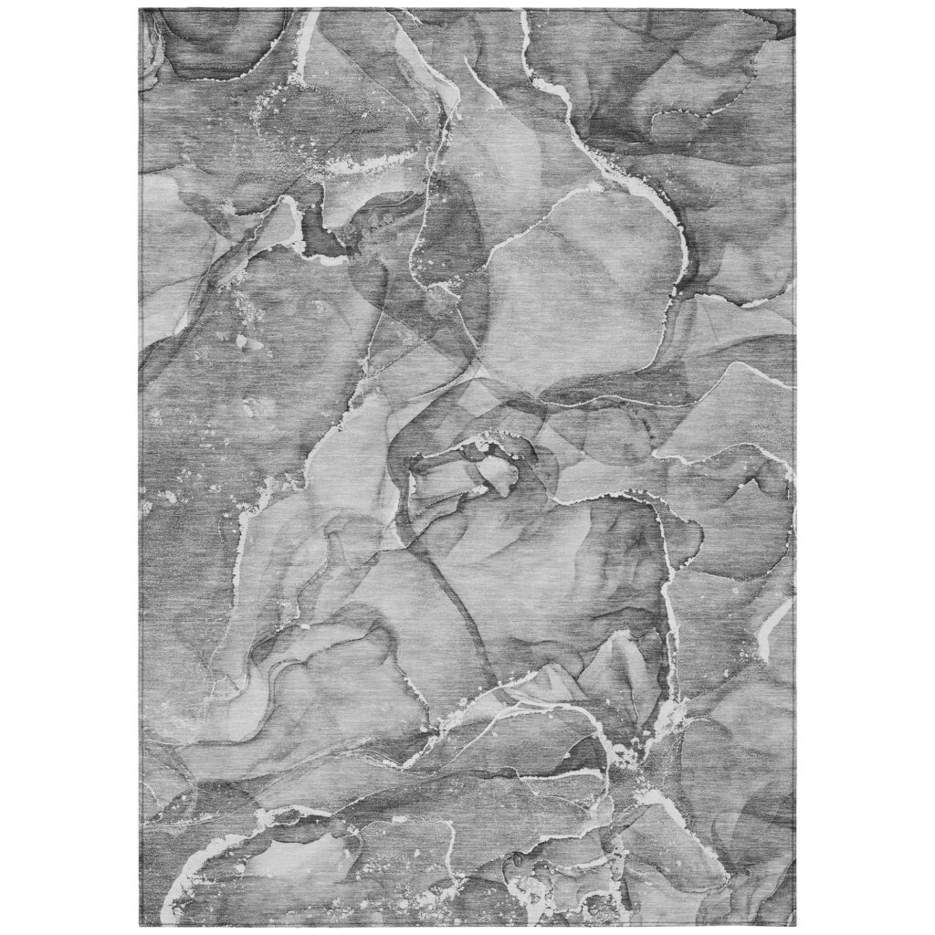 8' X 10' Gray and Ivory Abstract Washable Non Skid Indoor Outdoor Area Rug