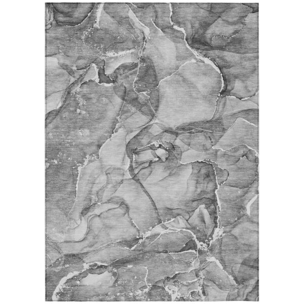 8' X 10' Gray and Ivory Abstract Washable Non Skid Indoor Outdoor Area Rug