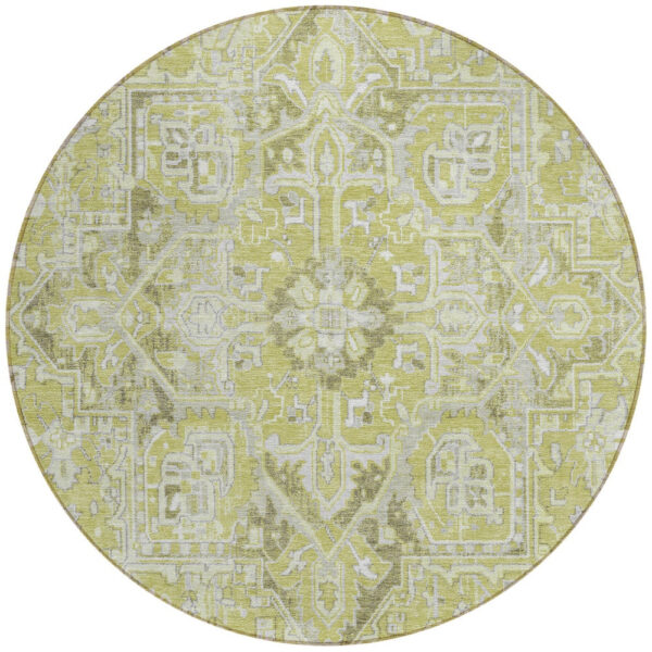 8' Round Artichoke Green Round Oriental Washable Non Skid Indoor Outdoor Area Rug