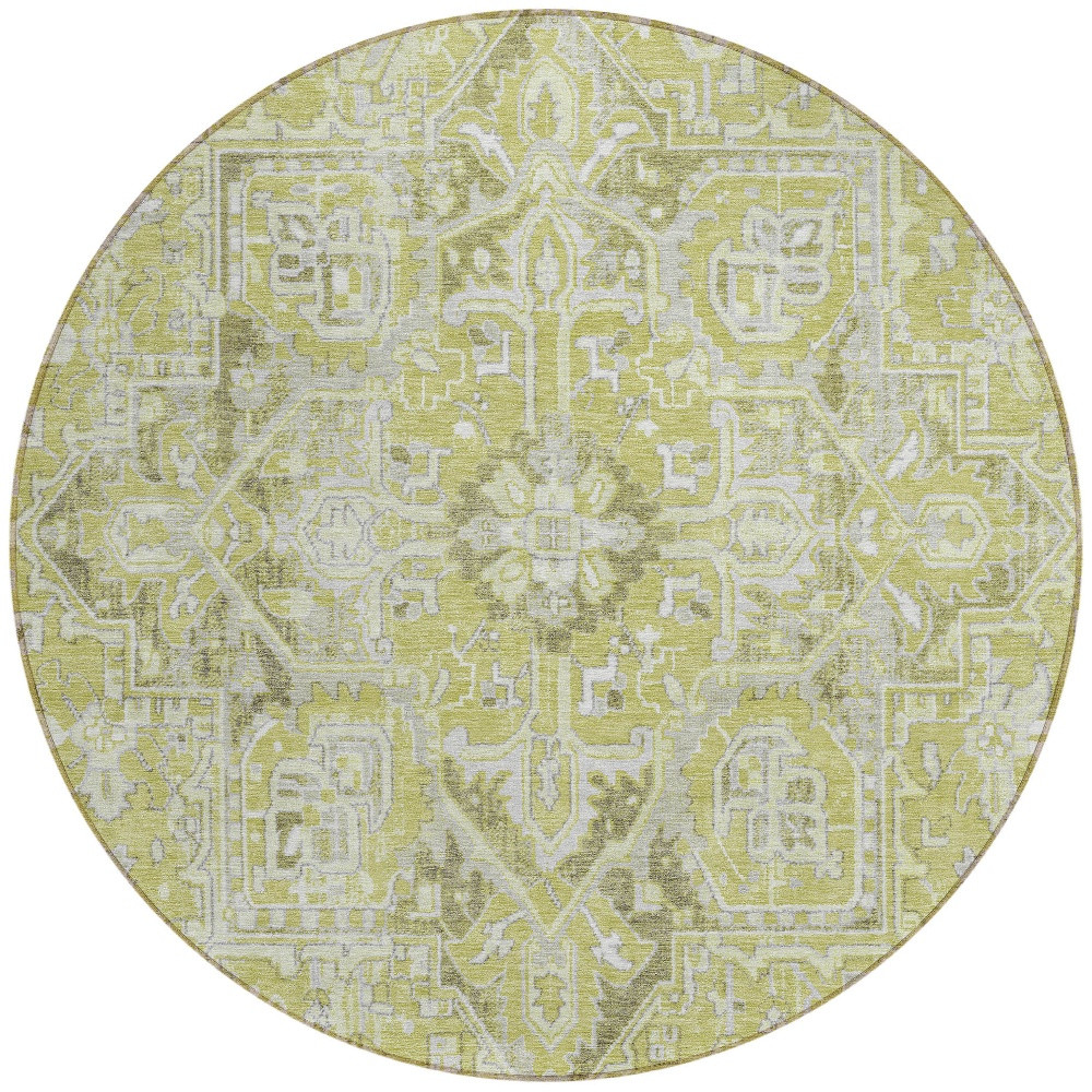 8' Round Artichoke Green Round Oriental Washable Non Skid Indoor Outdoor Area Rug