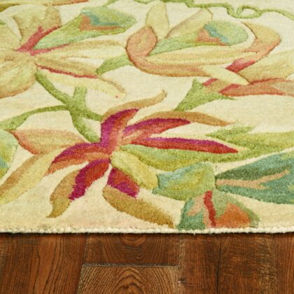 6' Ivory Hand Tufted Tropical Plants Round Indoor Area Rug