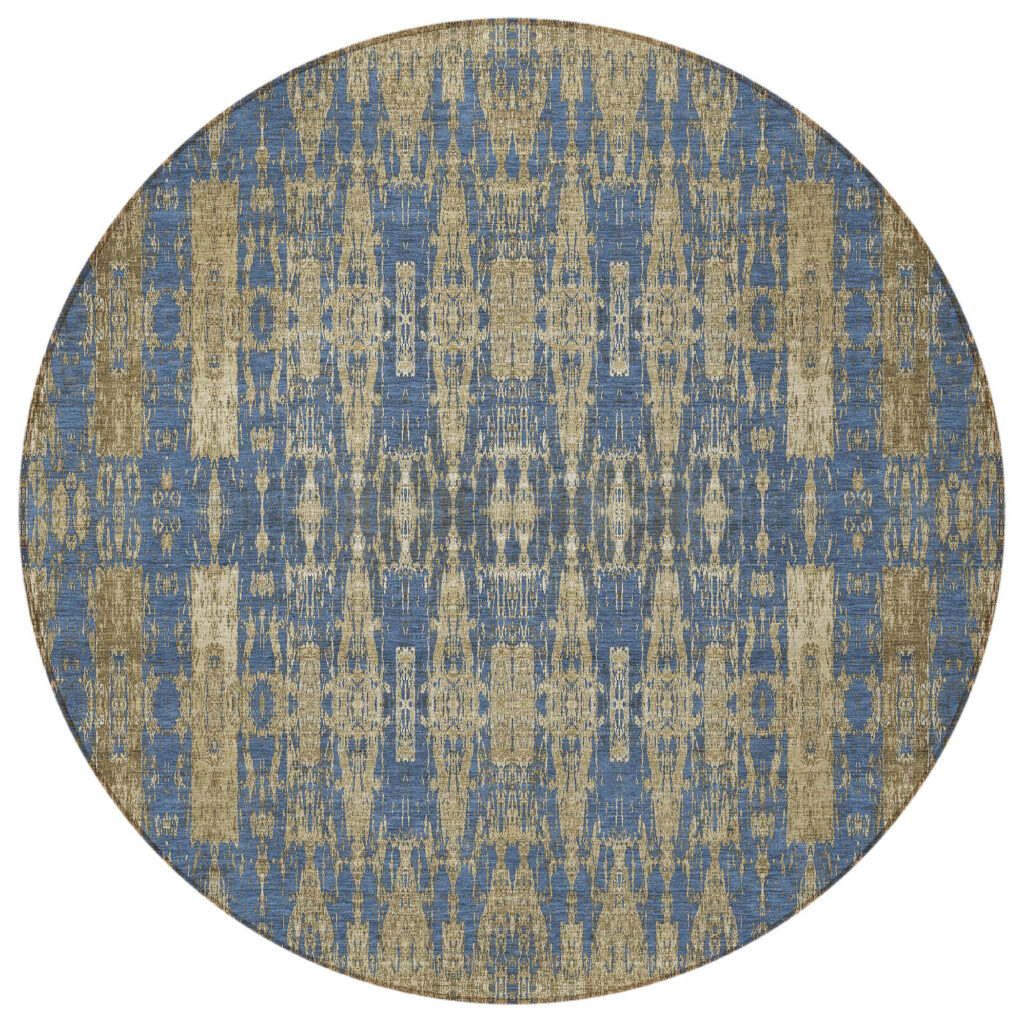 8' Blue Taupe And Beige Round Moroccan Washable Indoor Outdoor Area Rug