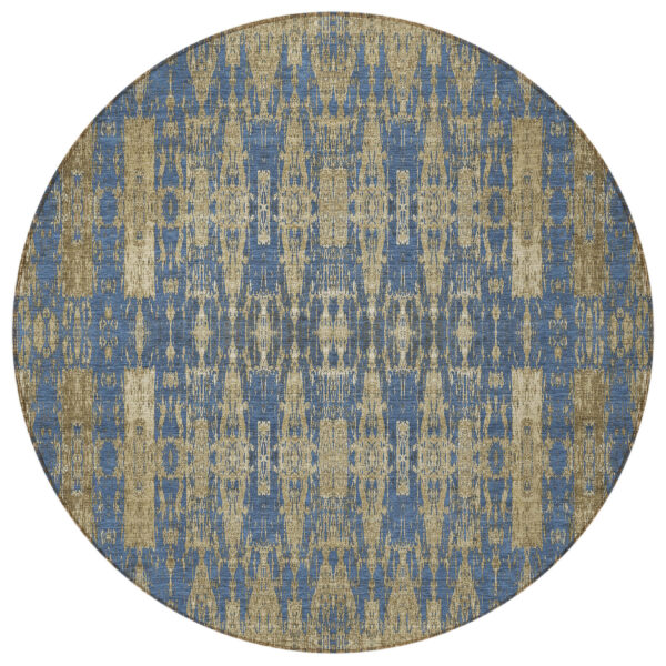 8' Blue Taupe And Beige Round Moroccan Washable Indoor Outdoor Area Rug