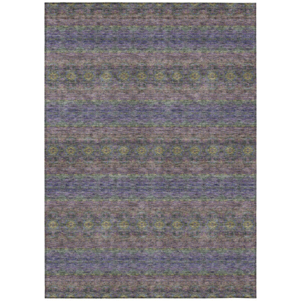 5' X 8' Purple Plum And Gold Floral Medallion Washable Indoor Outdoor Area Rug