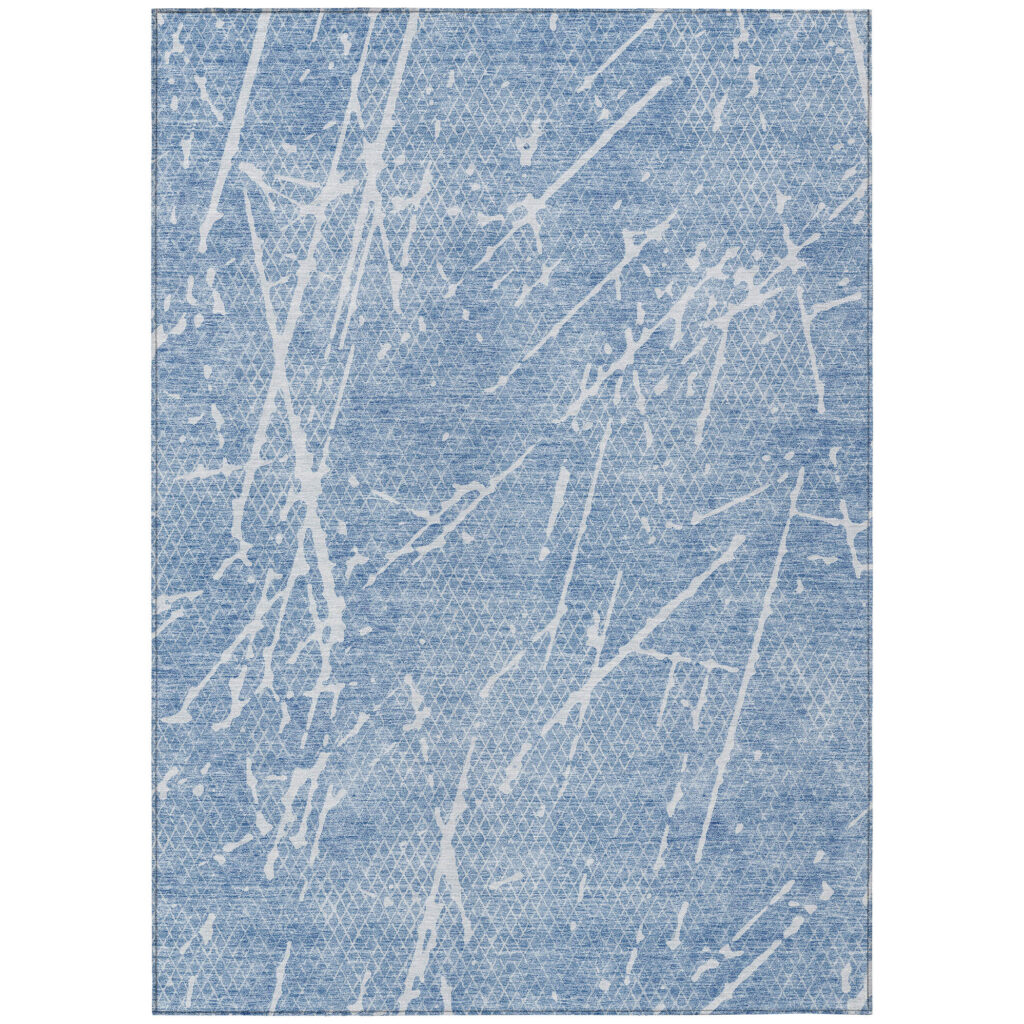 5' X 8' Blue And Ivory Abstract Washable Indoor Outdoor Area Rug