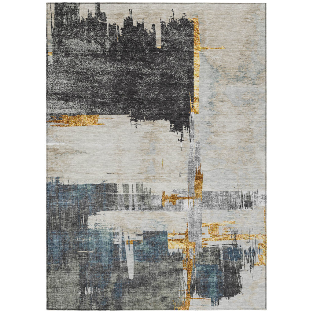 5' X 8' Charcoal Gray And Tan Abstract Washable Indoor Outdoor Area Rug