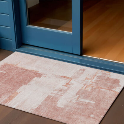 3' X 5' Blush Mauve And Ivory Abstract Washable Indoor Outdoor Area Rug