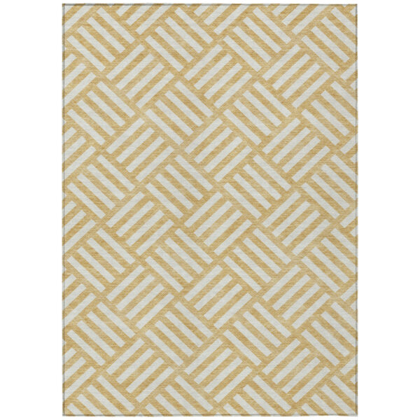 3' X 5' Gold And Ivory Geometric Washable Indoor Outdoor Area Rug