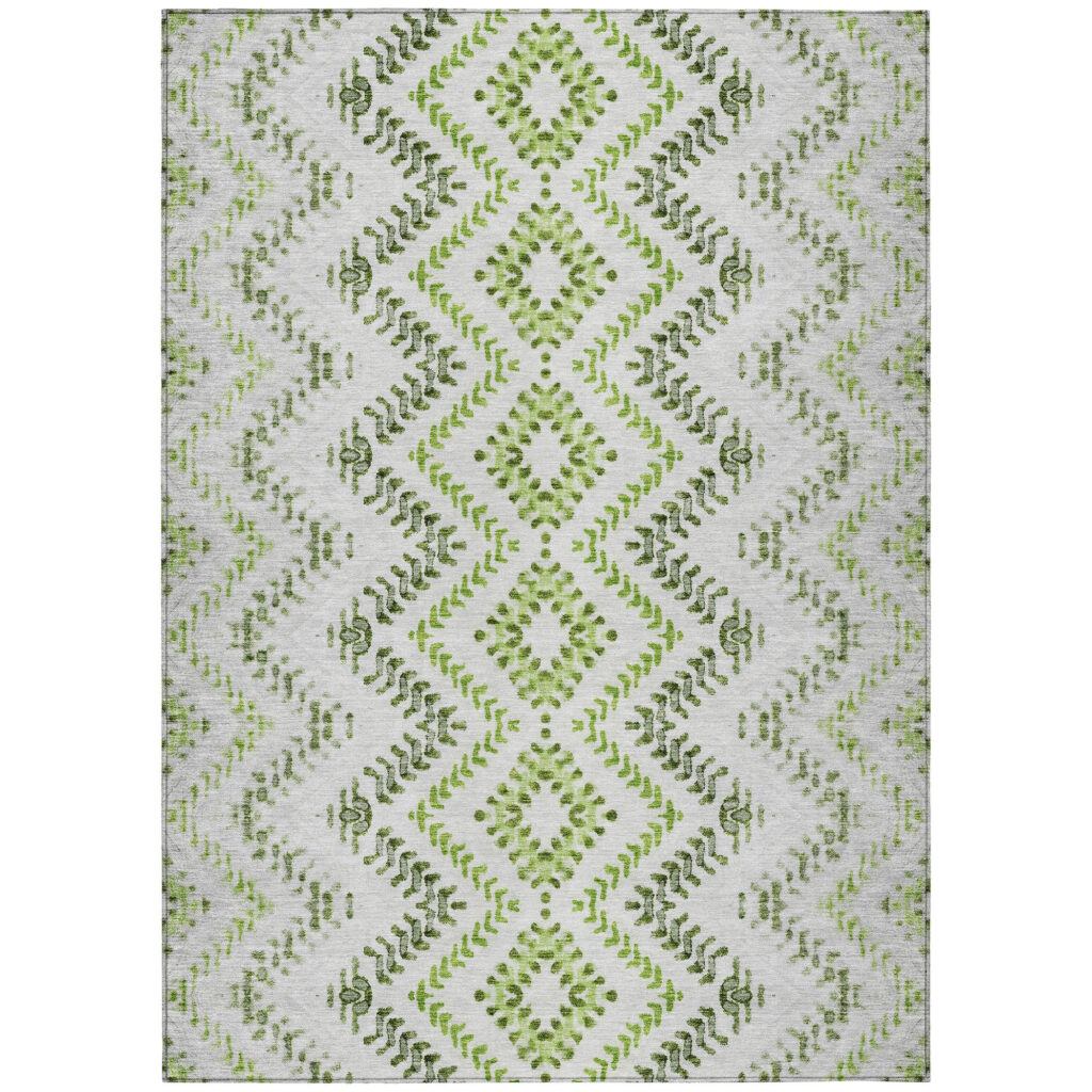 10' X 14' Green Ivory And Gray Geometric Washable Indoor Outdoor Area Rug