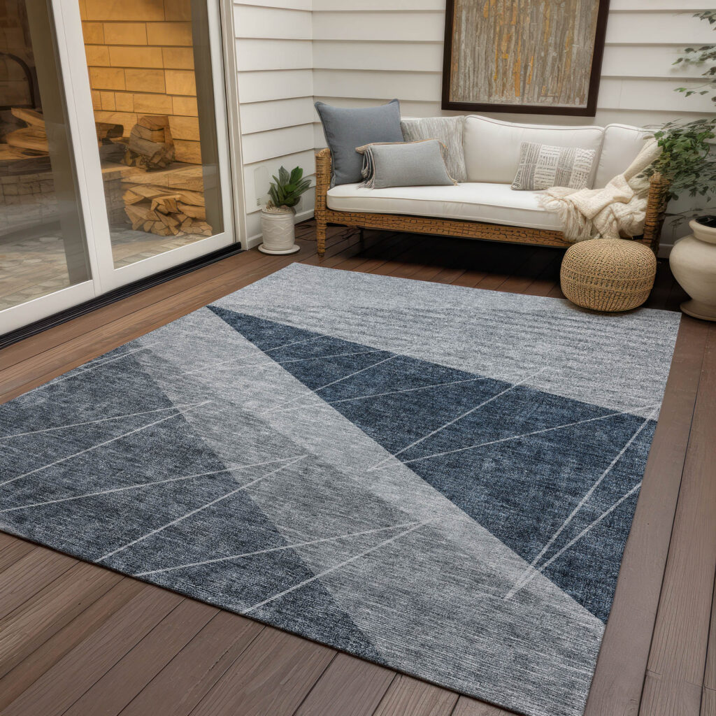 9' X 12' Charcoal Gray And Silver Geometric Washable Indoor Outdoor Area Rug