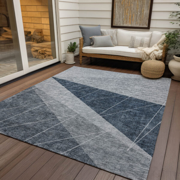 9' X 12' Charcoal Gray And Silver Geometric Washable Indoor Outdoor Area Rug