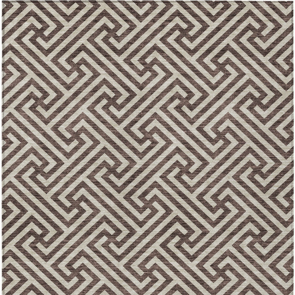 10' X 14' Brown And Beige Geometric Washable Indoor Outdoor Area Rug