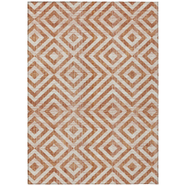 9' X 12' Terra Cotta Copper And Beige Geometric Washable Indoor Outdoor Area Rug