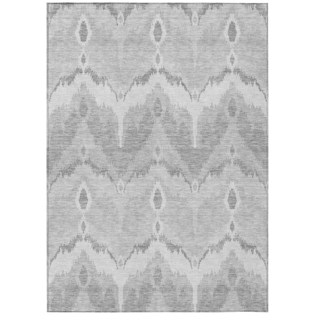 9' X 12' Silver And Gray Ikat Washable Indoor Outdoor Area Rug