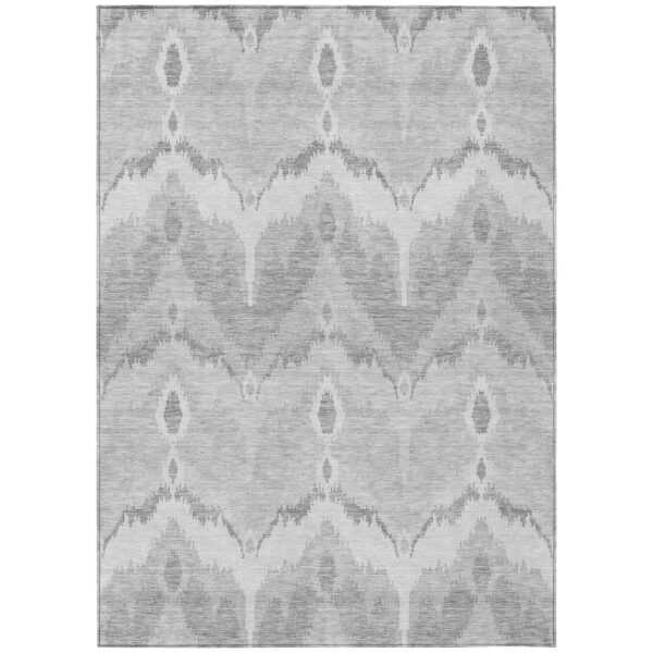 9' X 12' Silver And Gray Ikat Washable Indoor Outdoor Area Rug