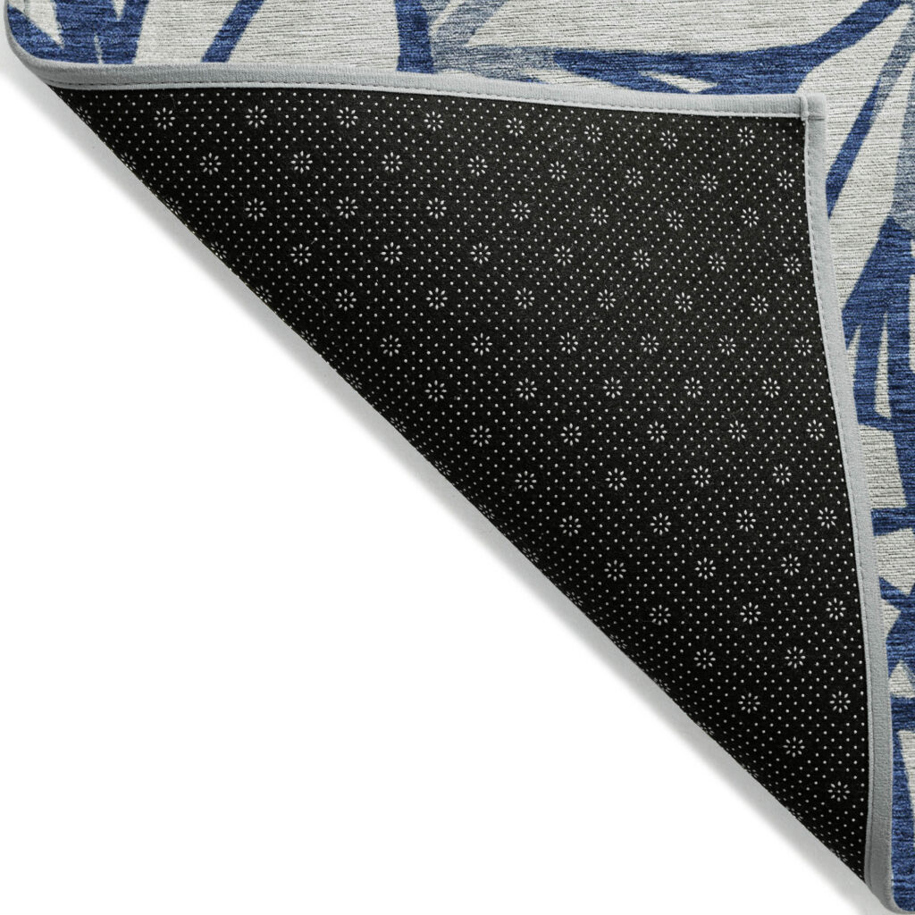10' X 14' Navy Blue And Beige Floral Washable Indoor Outdoor Area Rug