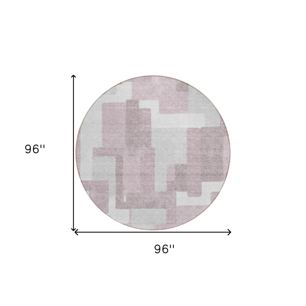 8' Blush Gray And Ivory Round Abstract Washable Indoor Outdoor Area Rug