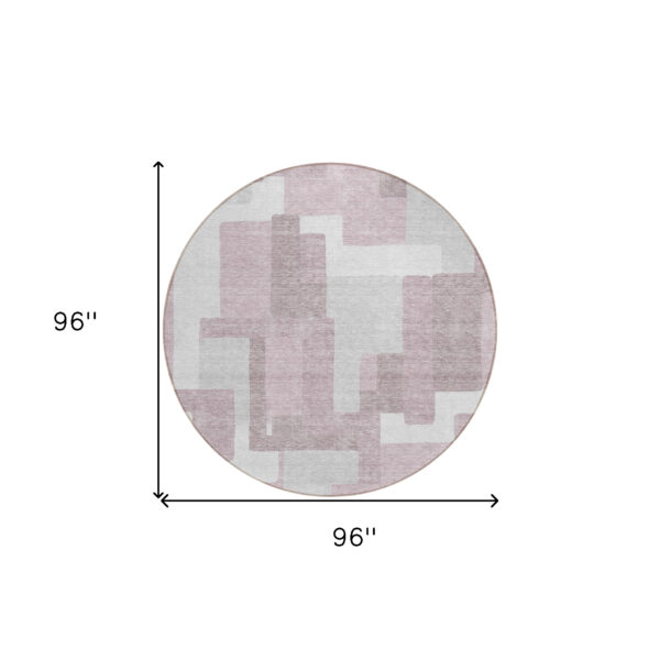 8' Blush Gray And Ivory Round Abstract Washable Indoor Outdoor Area Rug