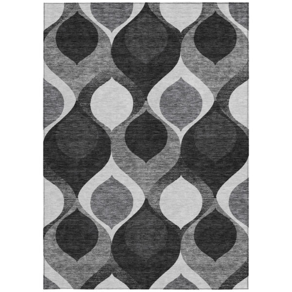 8' X 10' Black Silver And Charcoal Ogee Washable Indoor Outdoor Area Rug