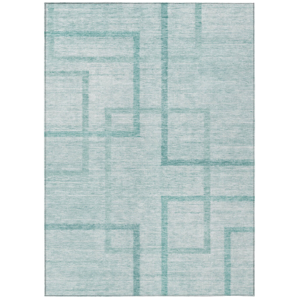8' X 10' Teal Blue And Aqua Geometric Washable Indoor Outdoor Area Rug