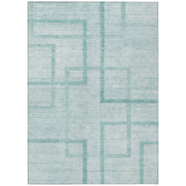 8' X 10' Teal Blue And Aqua Geometric Washable Indoor Outdoor Area Rug