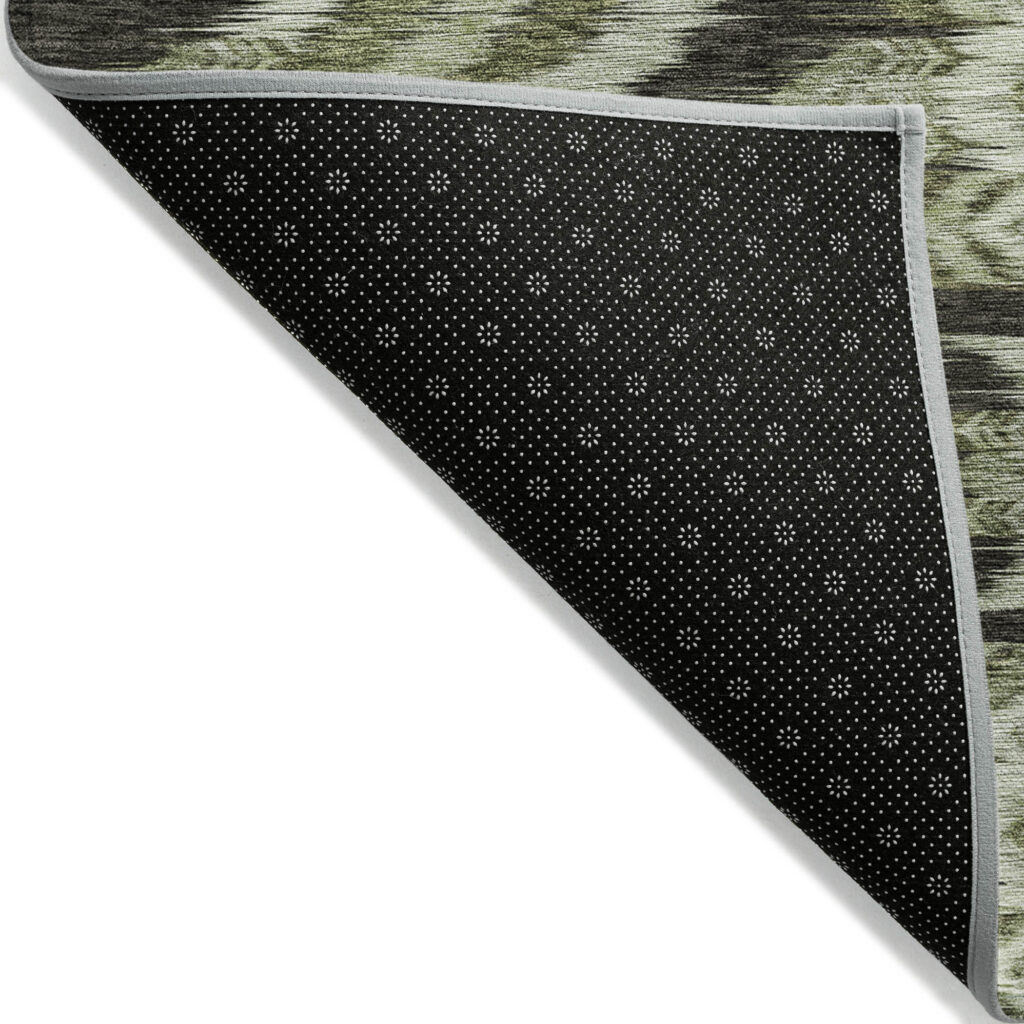 9' X 12' Olive Green And Artichoke Green Southwestern Washable Indoor Outdoor Area Rug