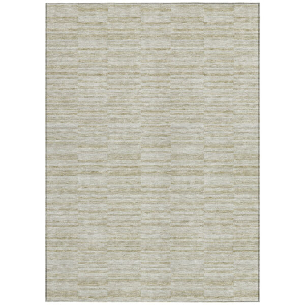 5' X 8' Taupe Beige And Tan Striped Washable Indoor Outdoor Area Rug