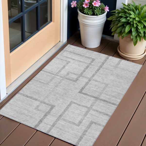 3' X 5' Gray Charcoal And Silver Geometric Washable Indoor Outdoor Area Rug