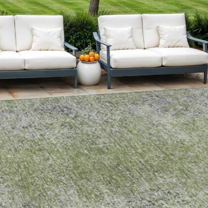 10' X 14' Fern Green Artichoke Green And Ivory Oriental Washable Indoor Outdoor Area Rug