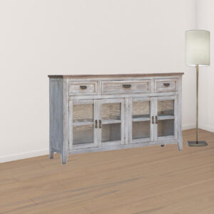 67" White Solid and Manufactured Wood Distressed Credenza