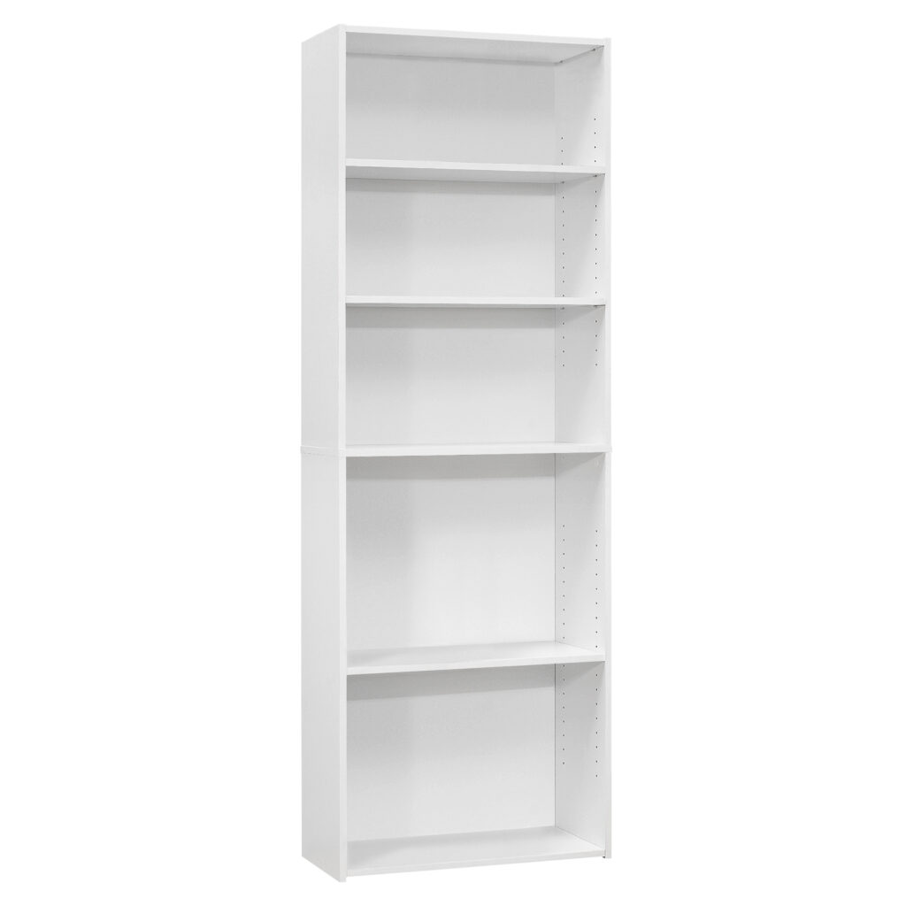 White Wood Adjustable Five Tier Bookcase