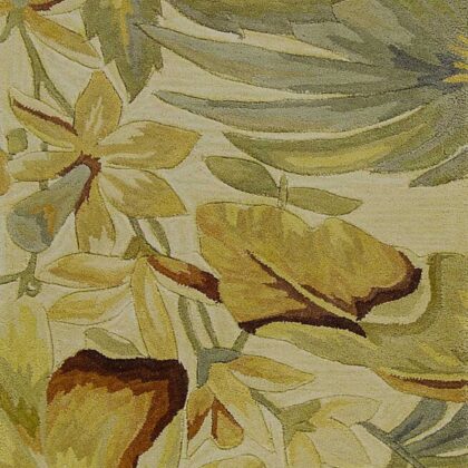 2' X 10' Ivory Tropical Leaves Wool Indoor Runner Rug