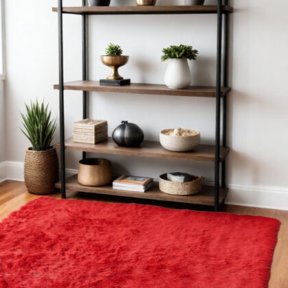 4' x 6' Red Shag Sheepskin Washable Area Rug