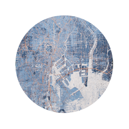 8' Blue and Black Round Abstract Non Skid Area Rug