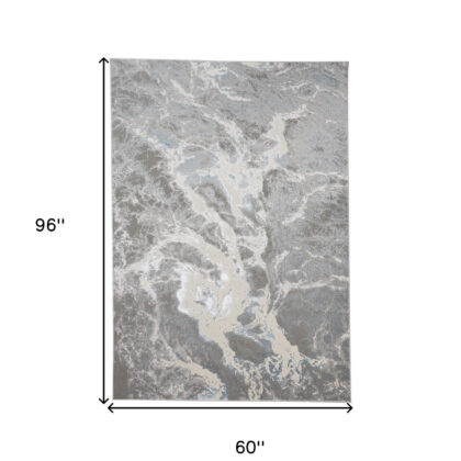 5' x 8' Gray and Ivory Abstract Power Loom Area Rug