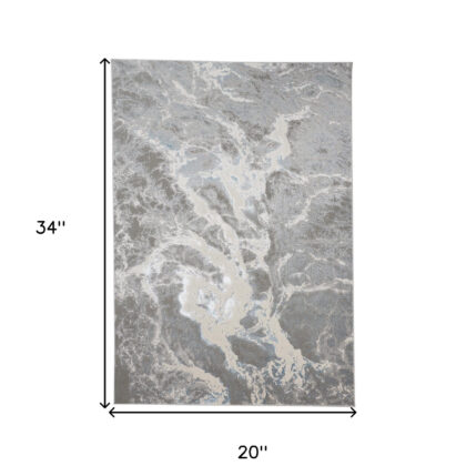 2' x 3' Gray and Ivory Abstract Power Loom Area Rug